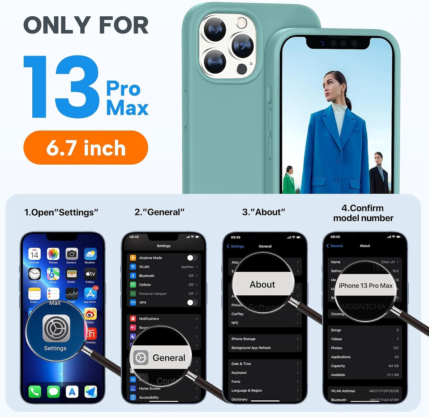 Designed for Iphone 13 Pro Max Case with Screen Protector,[Soft Anti-Scratch Microfiber Lining],Shockproof Liquid Silicone Rubber Phone Case Cover 6.7 Inch, Midnight Green