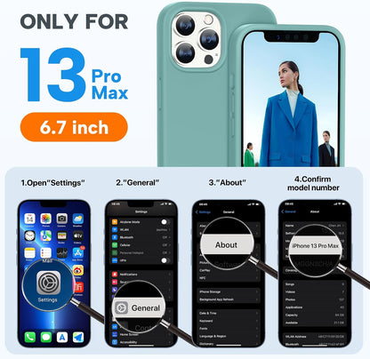Designed for Iphone 13 Pro Max Case with Screen Protector,[Soft Anti-Scratch Microfiber Lining],Shockproof Liquid Silicone Rubber Phone Case Cover 6.7 Inch, Midnight Green