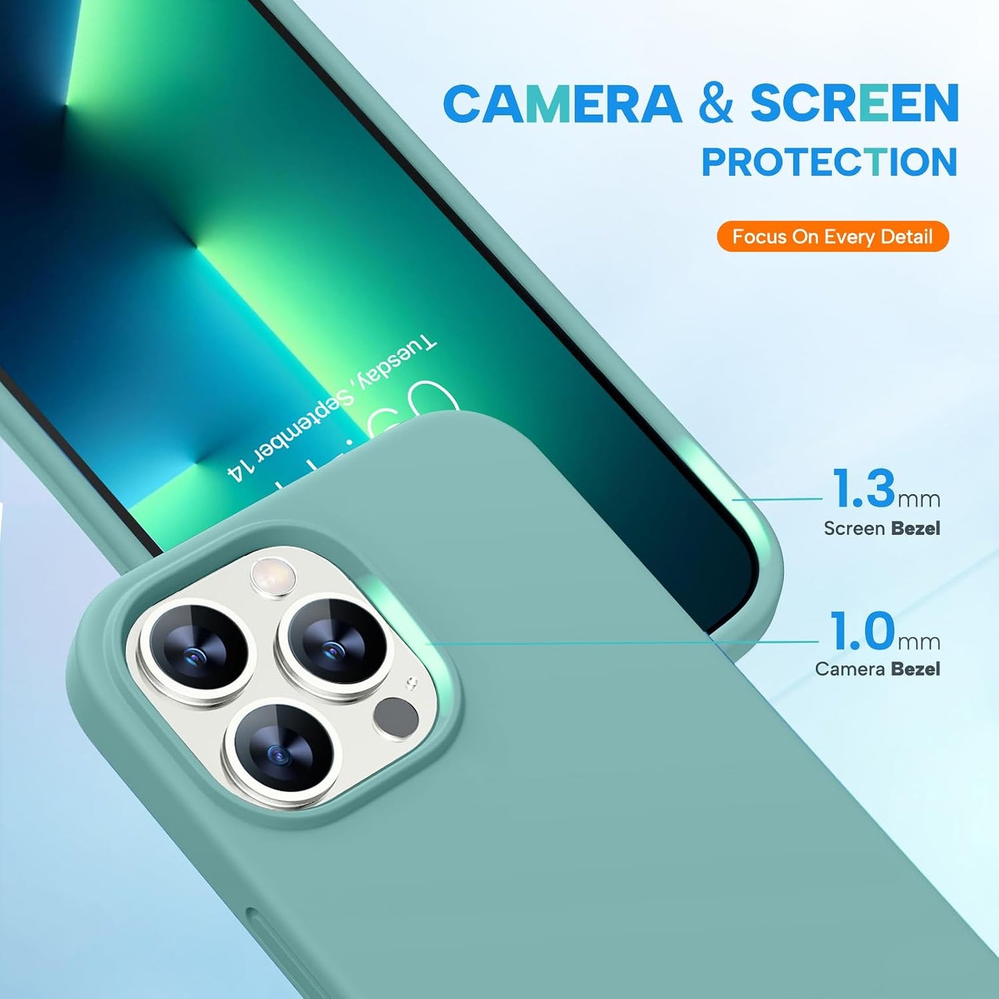 Designed for Iphone 13 Pro Max Case with Screen Protector,[Soft Anti-Scratch Microfiber Lining],Shockproof Liquid Silicone Rubber Phone Case Cover 6.7 Inch, Midnight Green