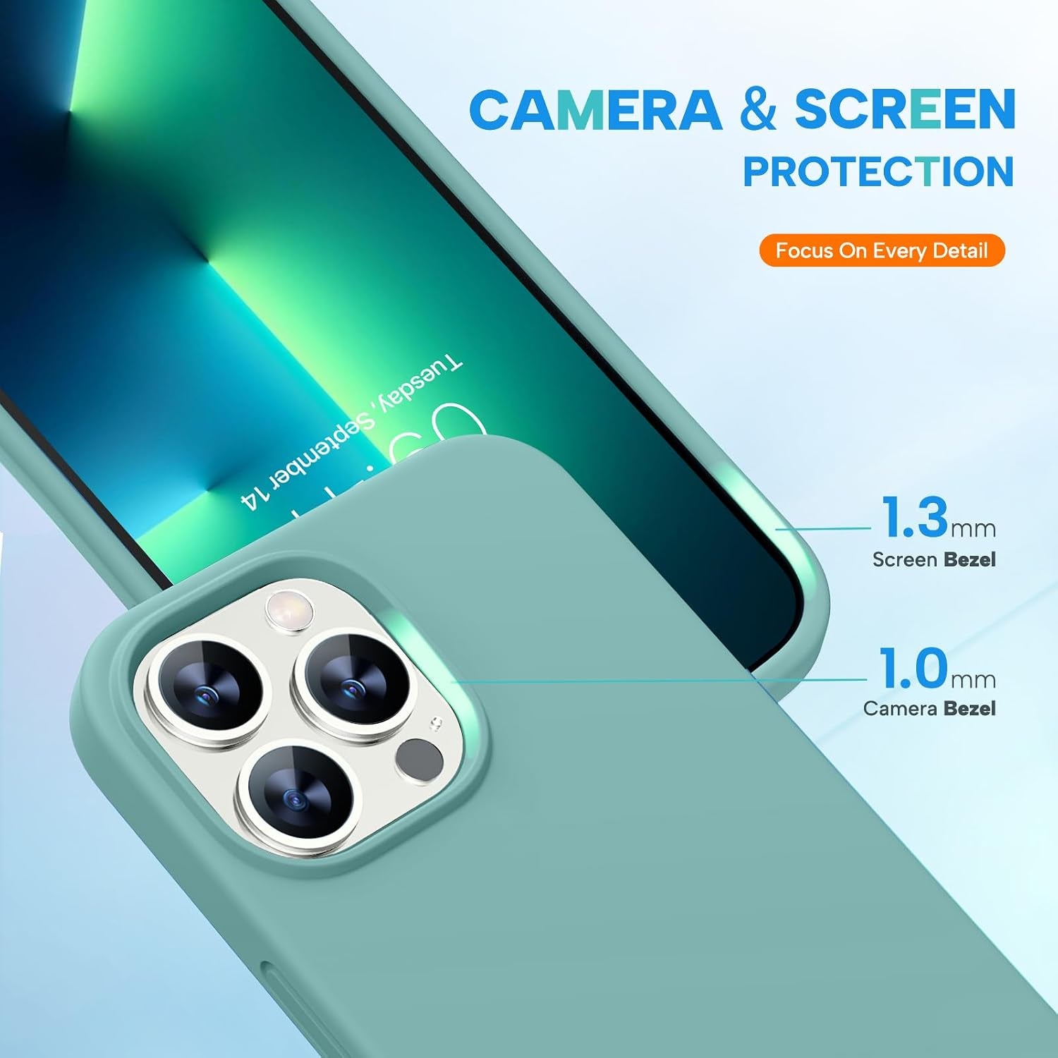 Designed for Iphone 13 Pro Max Case with Screen Protector,[Soft Anti-Scratch Microfiber Lining],Shockproof Liquid Silicone Rubber Phone Case Cover 6.7 Inch, Midnight Green