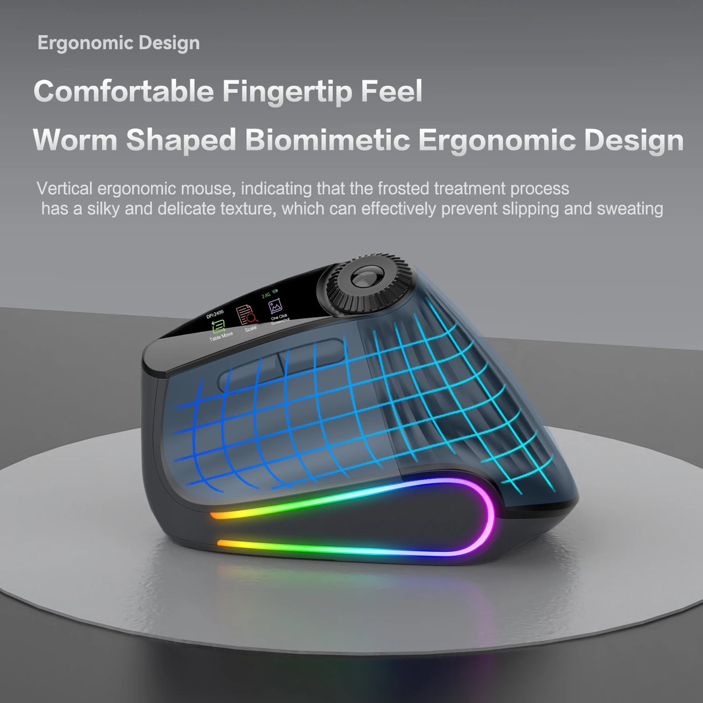 RGB Wireless Vertical Mouse - Ergonomic Design with Adjustable Function Knob & Silent Click, Bluetooth & USB Compatible