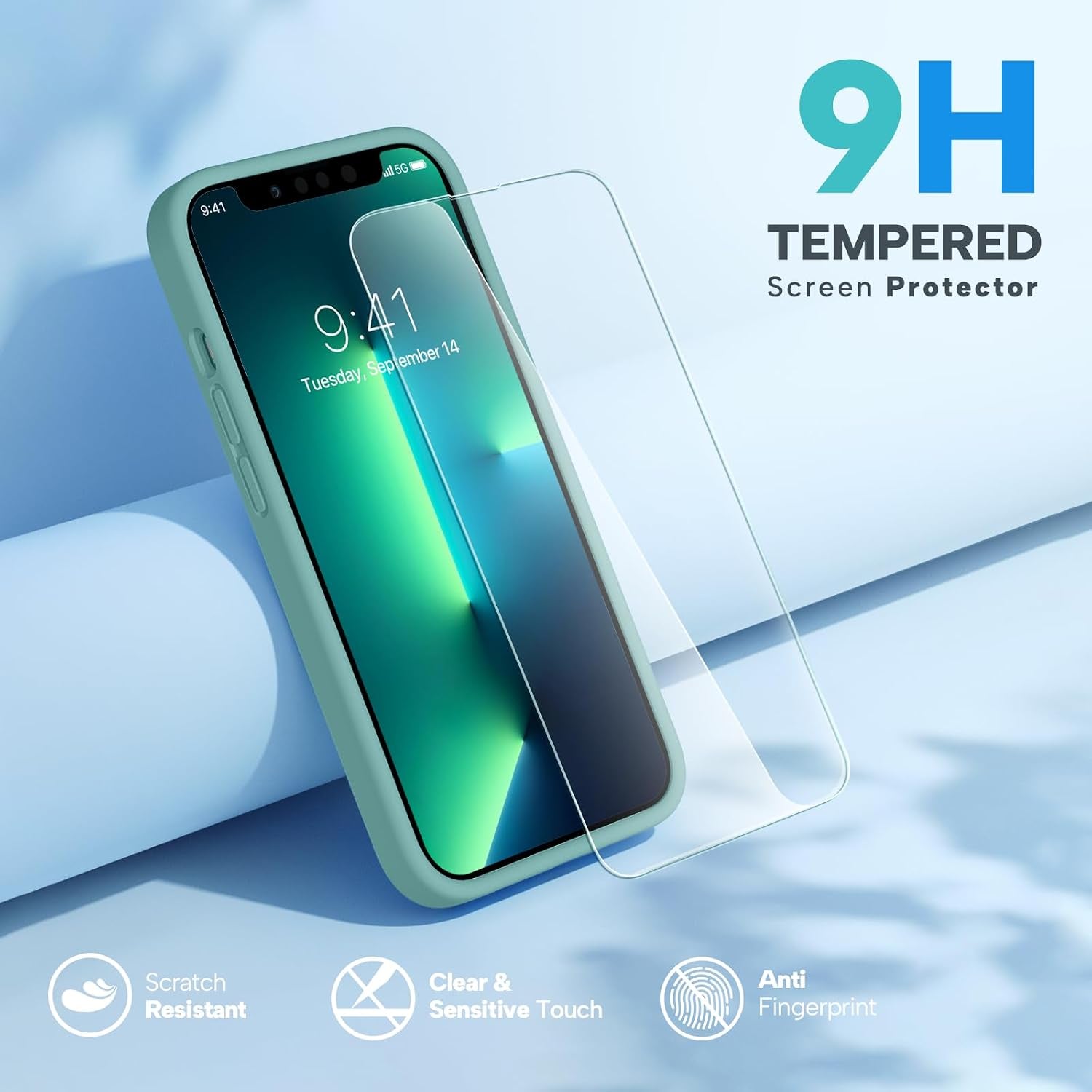 Designed for Iphone 13 Pro Max Case with Screen Protector,[Soft Anti-Scratch Microfiber Lining],Shockproof Liquid Silicone Rubber Phone Case Cover 6.7 Inch, Midnight Green