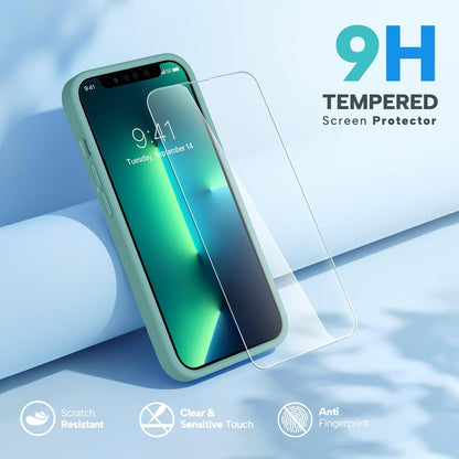 Designed for Iphone 13 Pro Max Case with Screen Protector,[Soft Anti-Scratch Microfiber Lining],Shockproof Liquid Silicone Rubber Phone Case Cover 6.7 Inch, Midnight Green